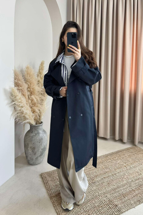 ONE COLOR BELT DETAIL WOMEN JACKET DARK BLUE/BEE 