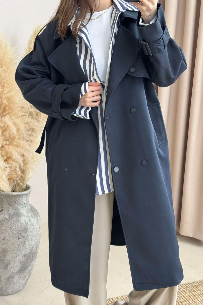 ONE COLOR BELT DETAIL WOMEN JACKET DARK BLUE/BEE - 3