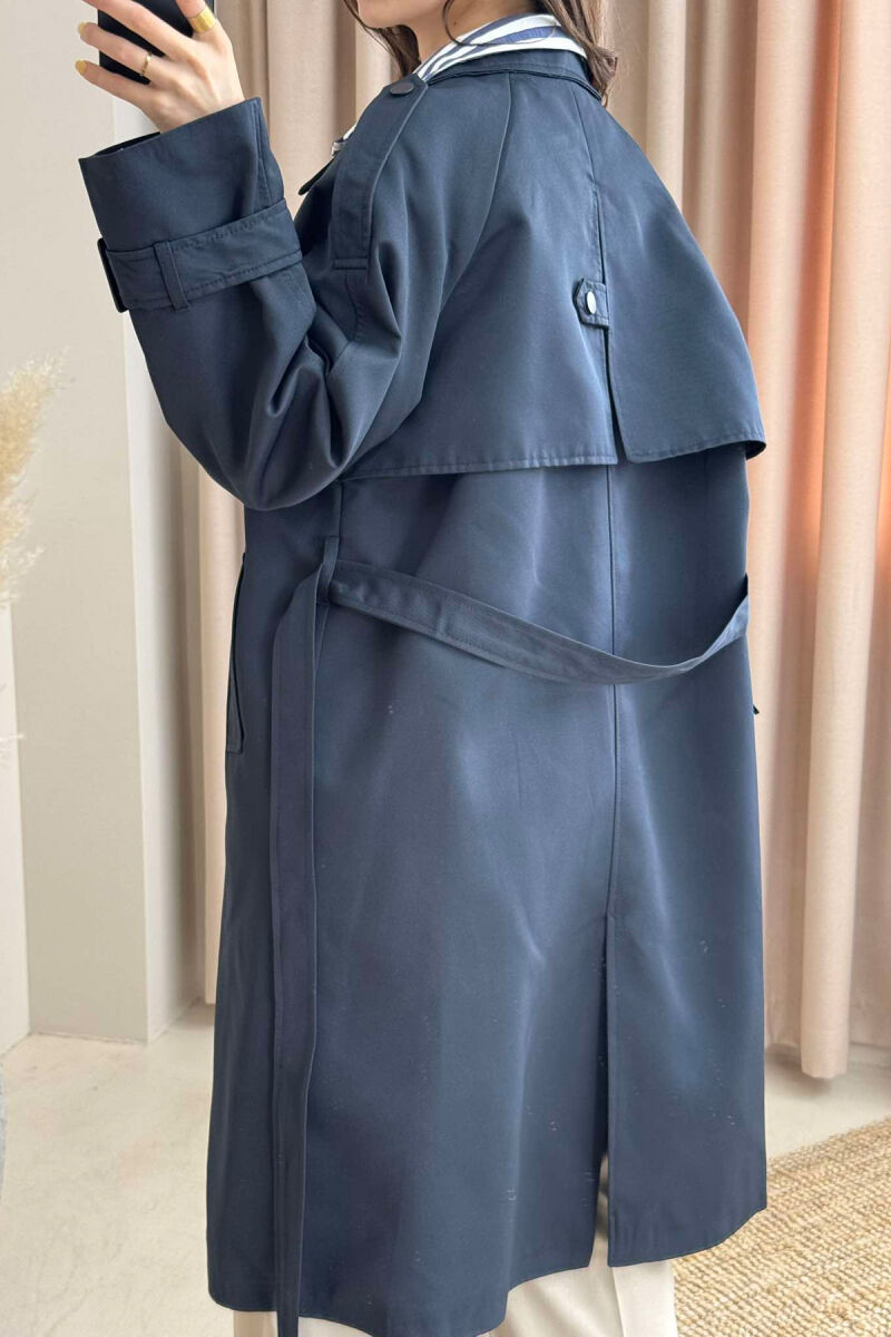 ONE COLOR BELT DETAIL WOMEN JACKET DARK BLUE/BEE - 4