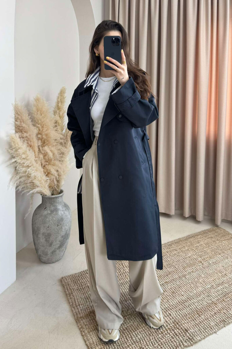 ONE COLOR BELT DETAIL WOMEN JACKET DARK BLUE/BEE - 5