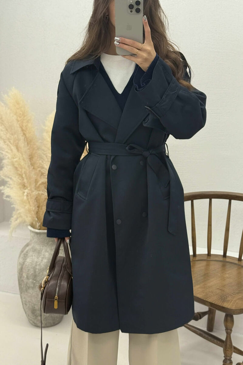 ONE COLOR BELT DETAIL WOMEN JACKET DARK BLUE/BEE - 8