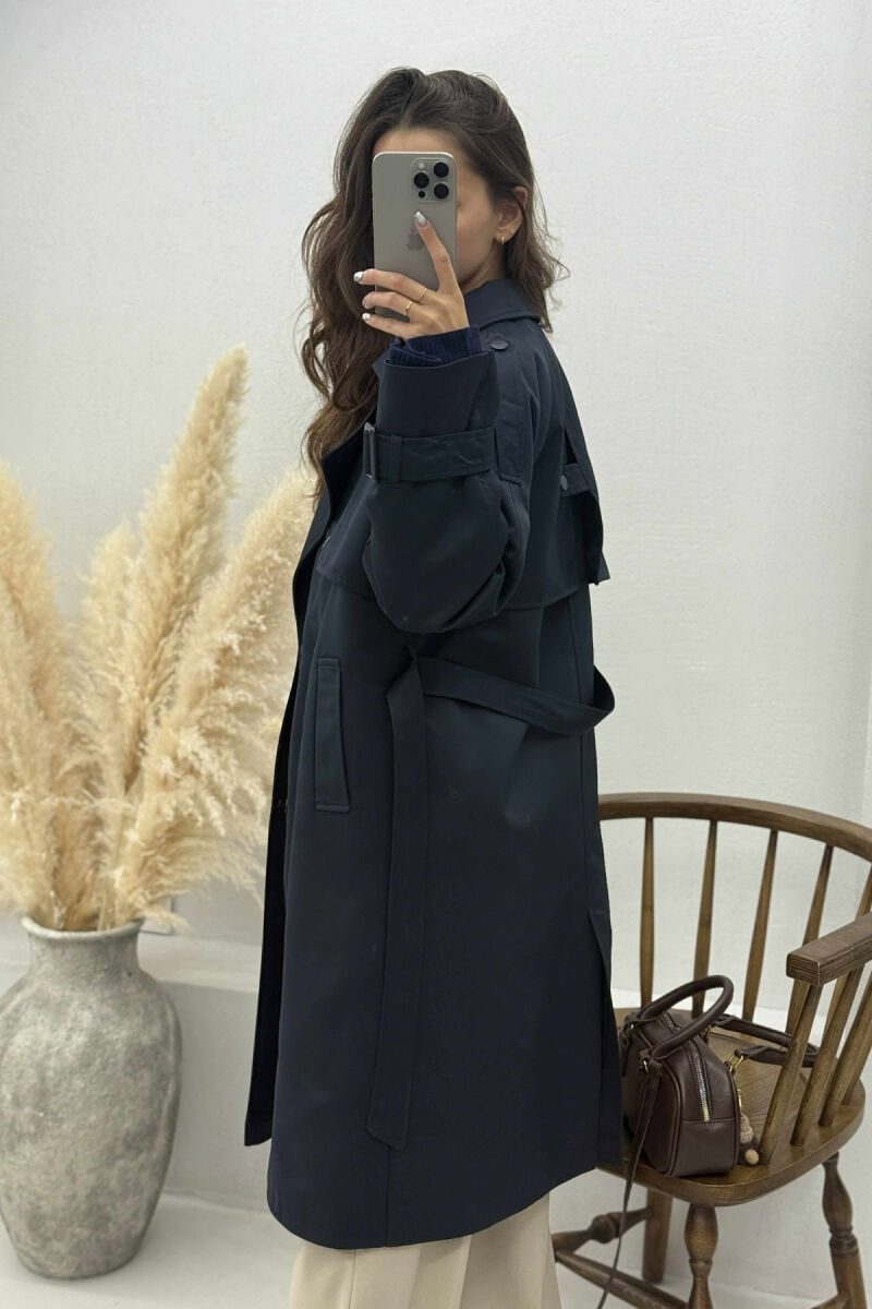 ONE COLOR BELT DETAIL WOMEN JACKET DARK BLUE/BEE - 6