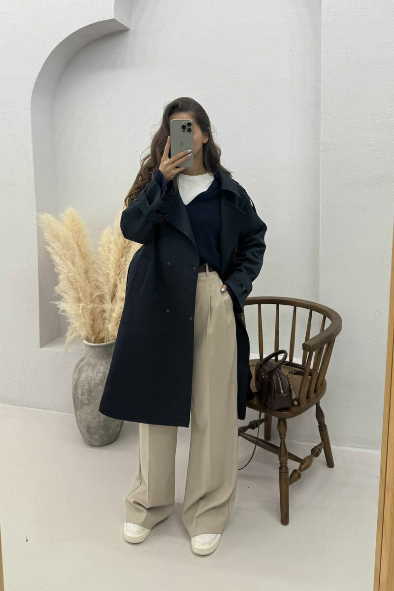 ONE COLOR BELT DETAIL WOMEN JACKET DARK BLUE/BEE - 5