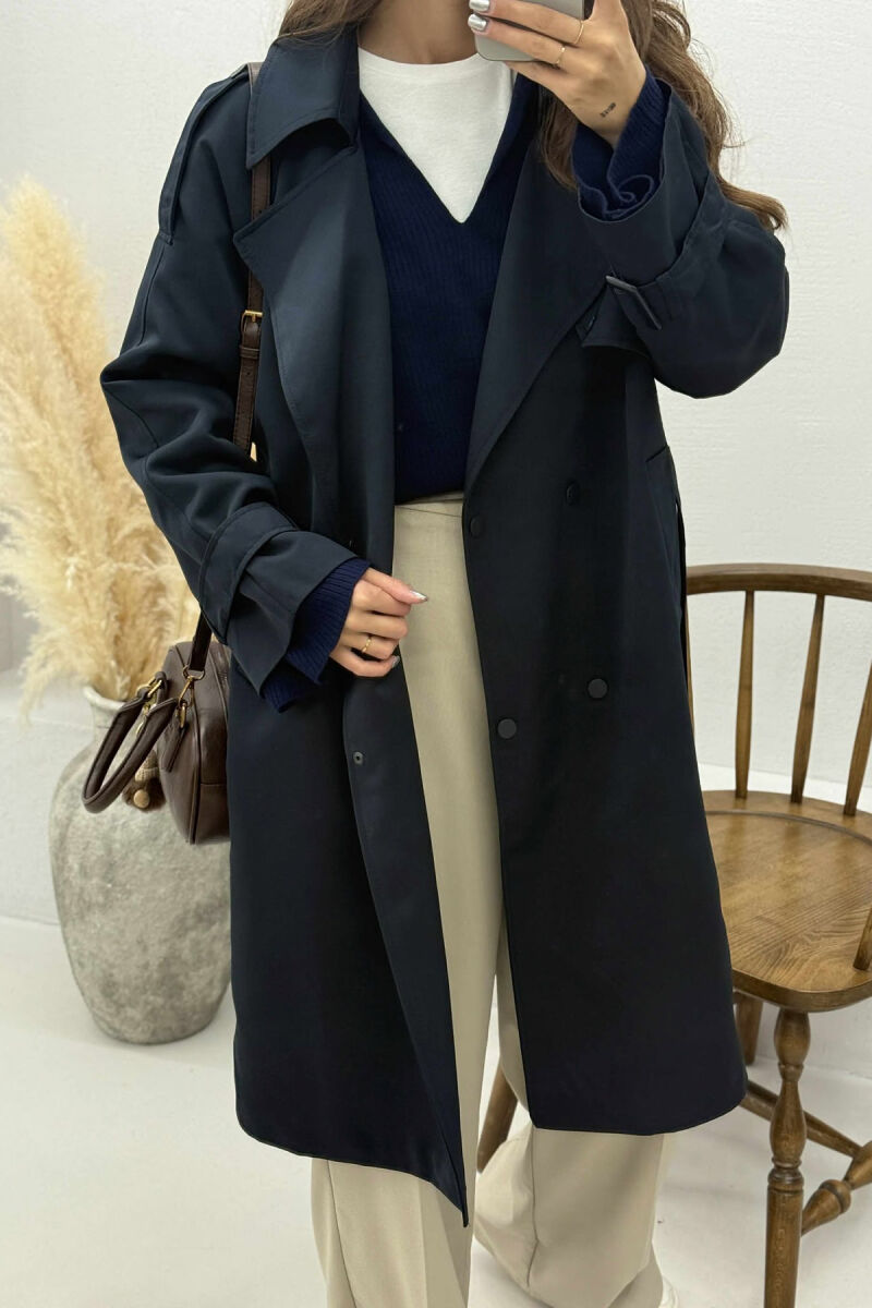 ONE COLOR BELT DETAIL WOMEN JACKET DARK BLUE/BEE - 9