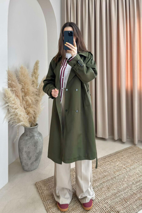 ONE COLOR BELT DETAIL WOMEN JACKET GREEN/JESHILE 