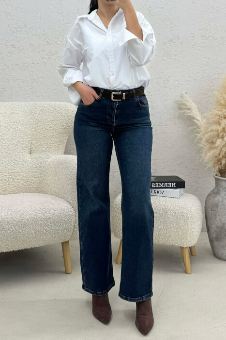 ONE COLOR BELT DETAIL WOMEN JEANS BLUE/BLU - KLAUDIO FASHION