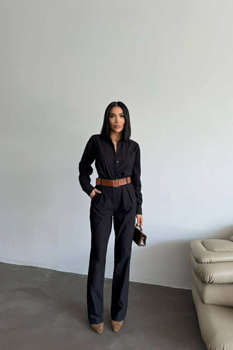 ONE COLOR BELT DETAIL WOMEN JUMPSUIT BLACK/ E ZEZE - 1