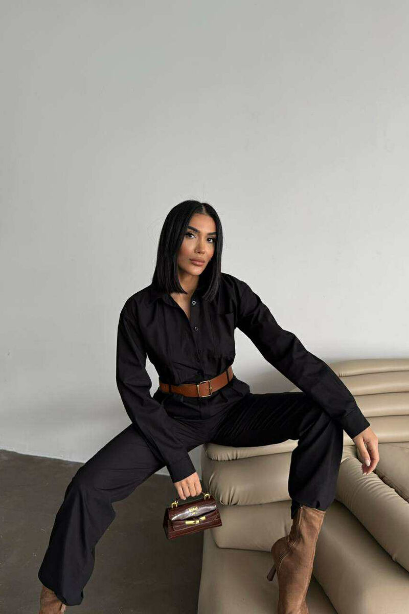 ONE COLOR BELT DETAIL WOMEN JUMPSUIT BLACK/ E ZEZE - 3