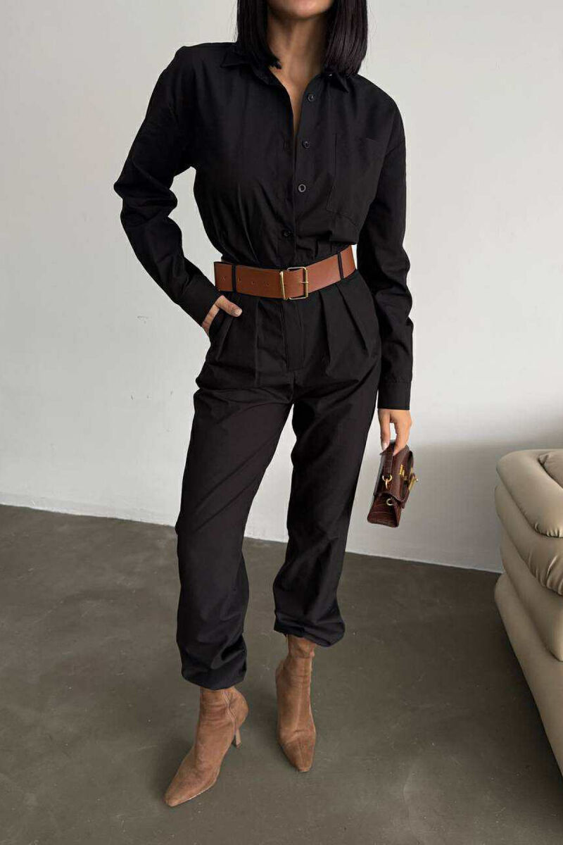 ONE COLOR BELT DETAIL WOMEN JUMPSUIT BLACK/ E ZEZE - 4