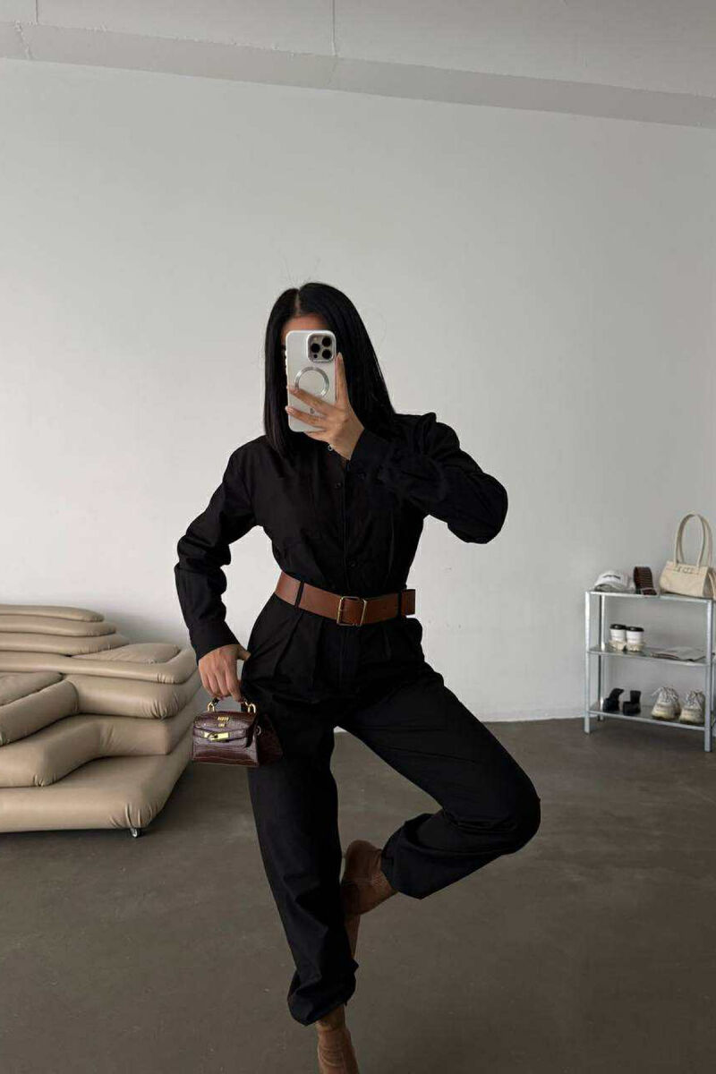 ONE COLOR BELT DETAIL WOMEN JUMPSUIT BLACK/ E ZEZE - 6