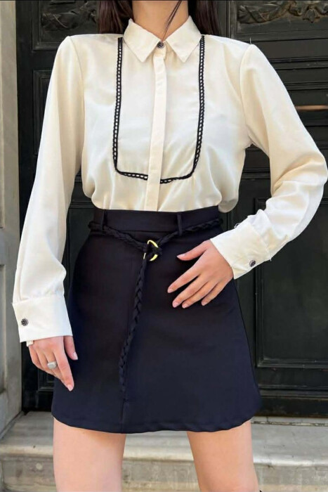 ONE COLOR BELT DETAIL WOMEN SKIRT BLACK/ E ZEZE BLACK/ E ZEZE