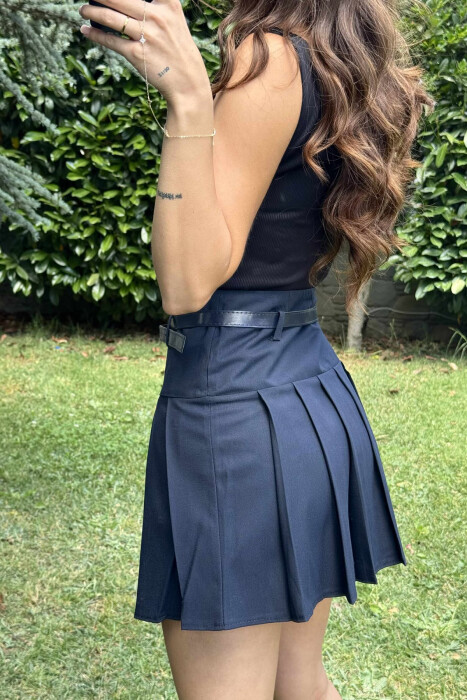 ONE COLOR BELT DETAIL WOMEN SKIRT DARK BLUE/BEE - 5