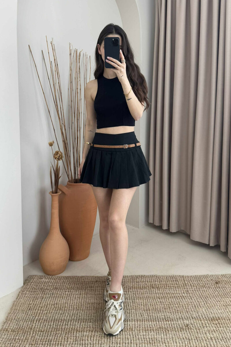 ONE COLOR BELT DETAIL WOMEN SKORT BLACK/ E ZEZE - 1