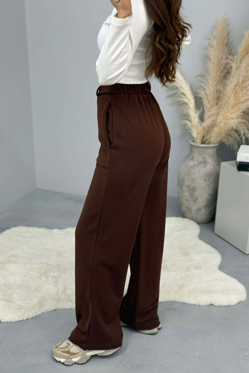 ONE COLOR BELT DETAIL WOMEN SWEATPANTS BROWN/KAFE - 4