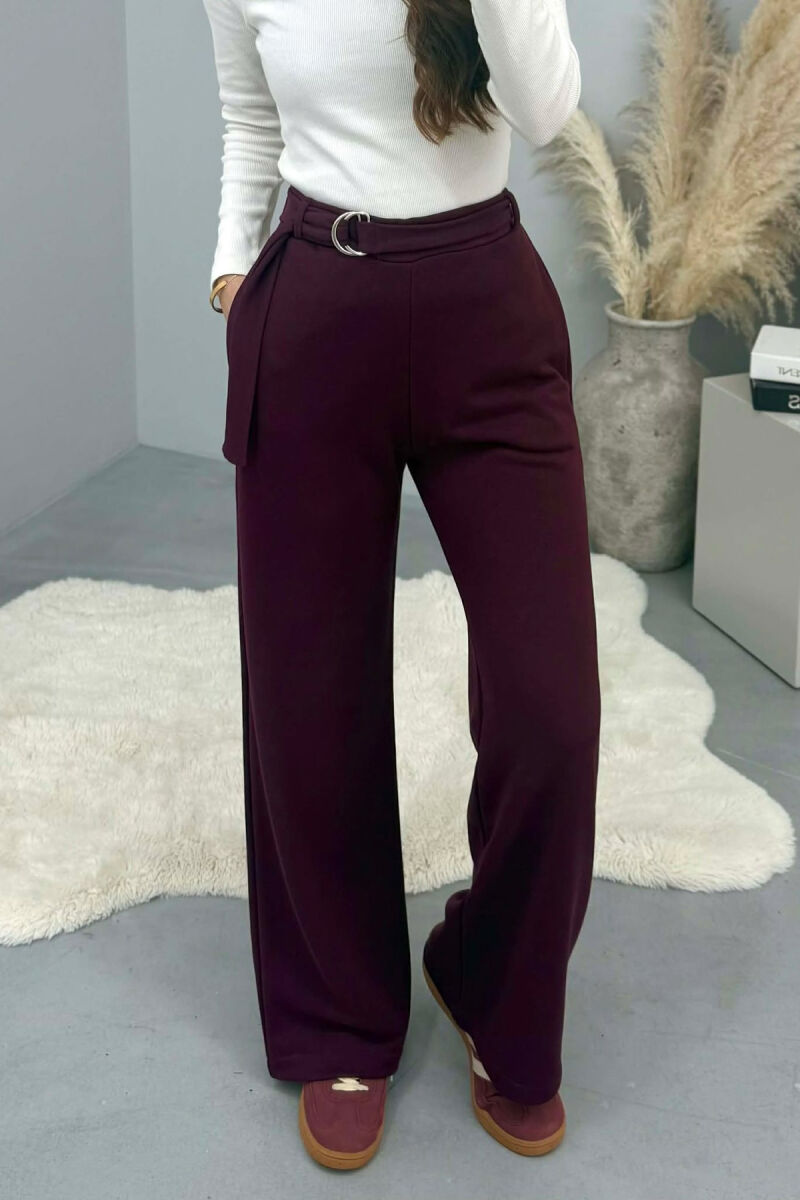 ONE COLOR BELT DETAIL WOMEN SWEATPANTS BURGUNDY/VISHNJE - 3