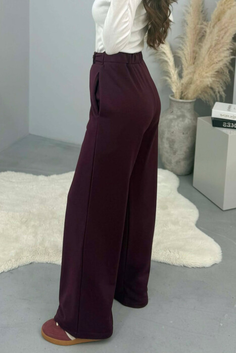 ONE COLOR BELT DETAIL WOMEN SWEATPANTS BURGUNDY/VISHNJE - 4