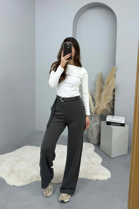 ONE COLOR BELT DETAIL WOMEN SWEATPANTS DARK GREY/GEE - 2