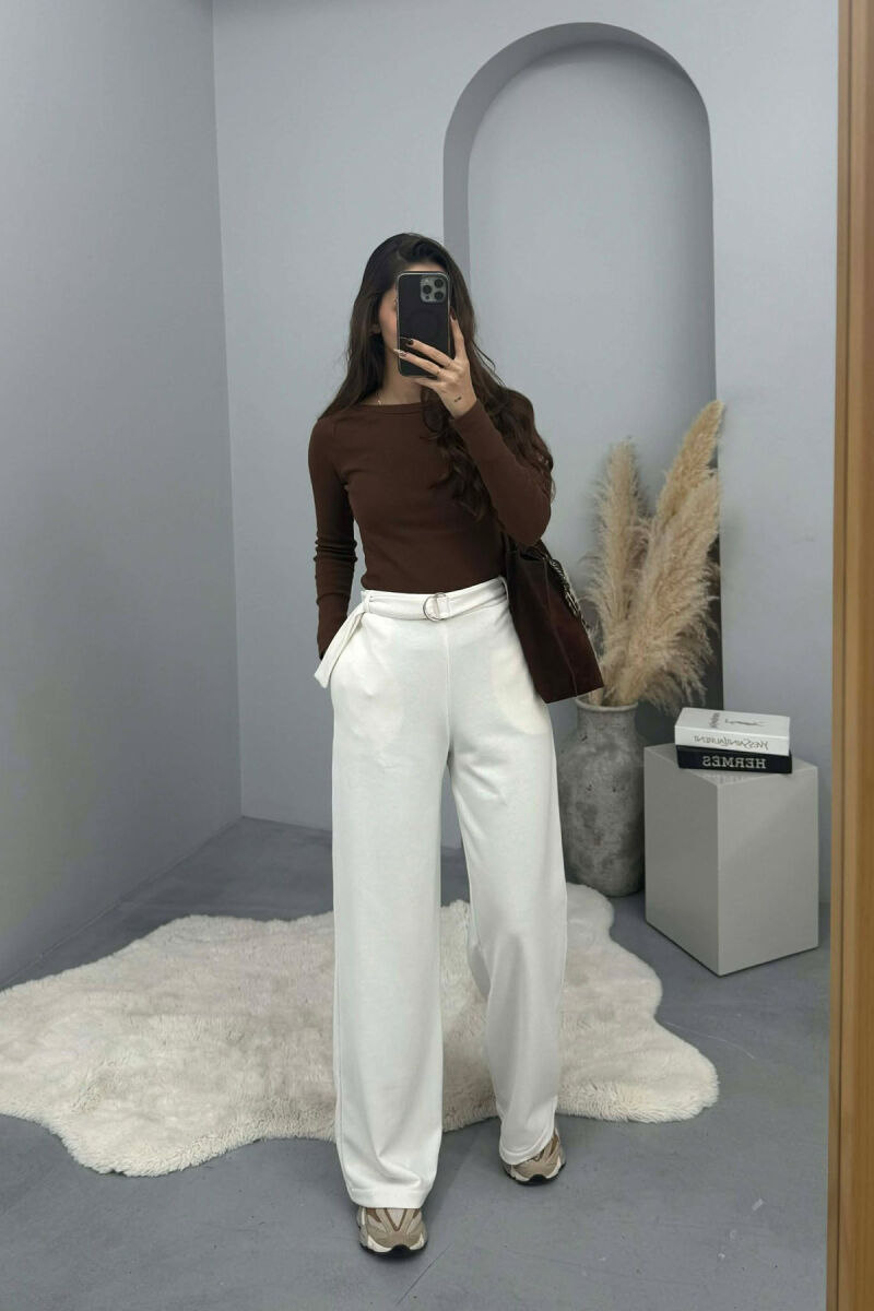 ONE COLOR BELT DETAIL WOMEN SWEATPANTS WHITE-E BARDHE - 1