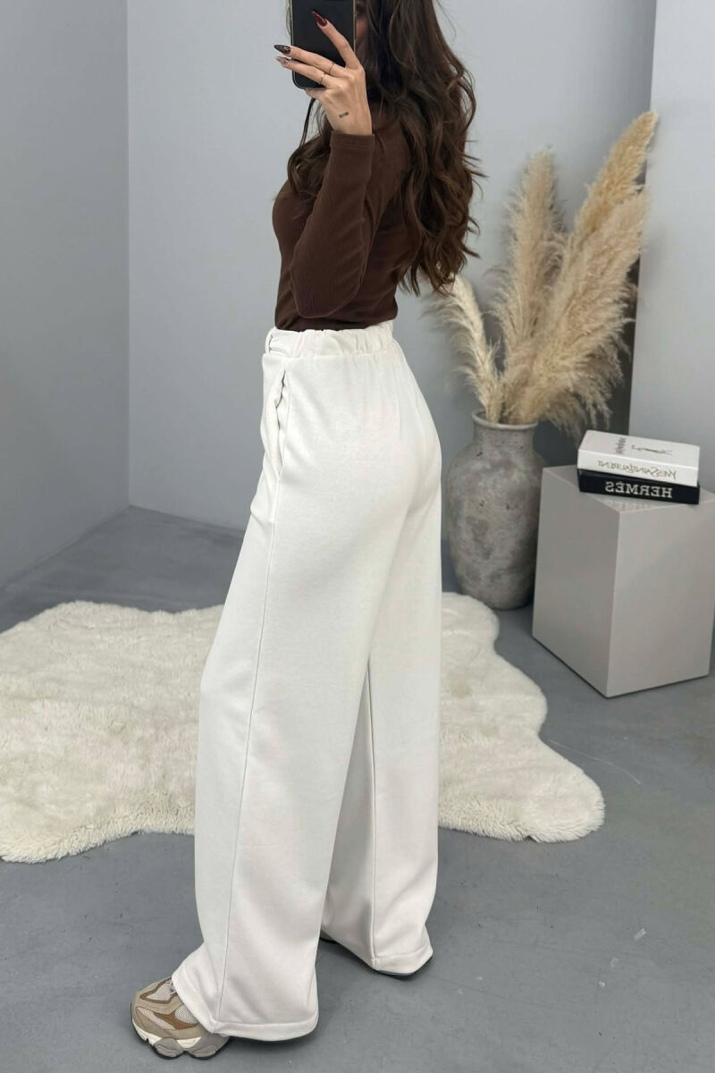 ONE COLOR BELT DETAIL WOMEN SWEATPANTS WHITE-E BARDHE - 3