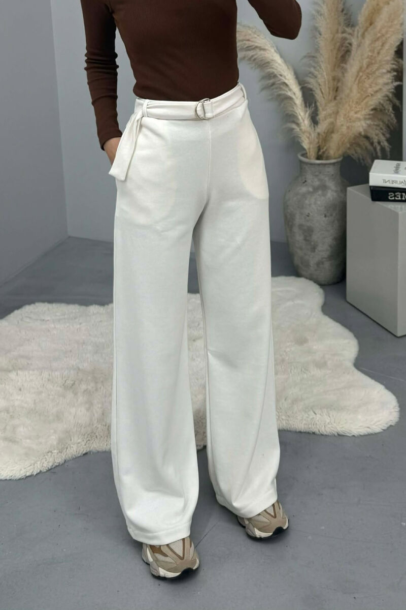 ONE COLOR BELT DETAIL WOMEN SWEATPANTS WHITE-E BARDHE - 4