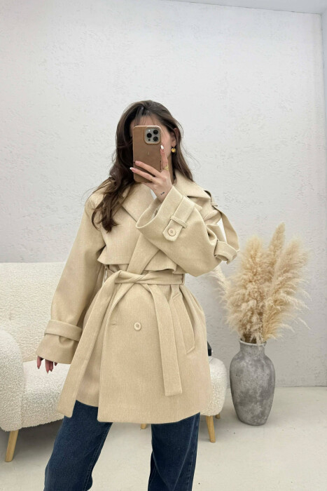ONE COLOR BELT DETAIL WOMEN TRENCH COAT BEIGE/BEZHE 