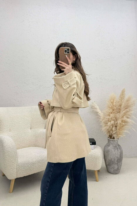 ONE COLOR BELT DETAIL WOMEN TRENCH COAT BEIGE/BEZHE - 2