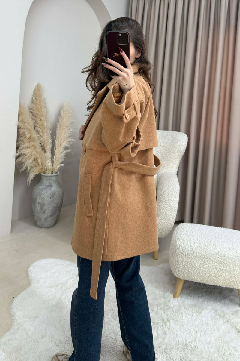 ONE COLOR BELT DETAIL WOMEN TRENCH COAT BROWN/KAFE - 4