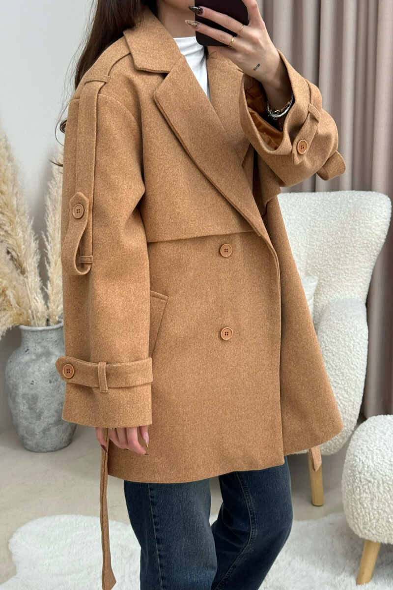 ONE COLOR BELT DETAIL WOMEN TRENCH COAT BROWN/KAFE - 5