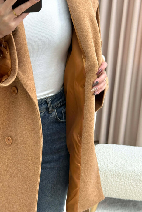 ONE COLOR BELT DETAIL WOMEN TRENCH COAT BROWN/KAFE - 6