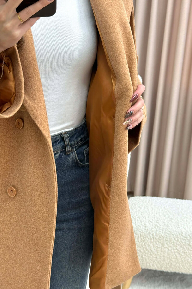 ONE COLOR BELT DETAIL WOMEN TRENCH COAT BROWN/KAFE - 6