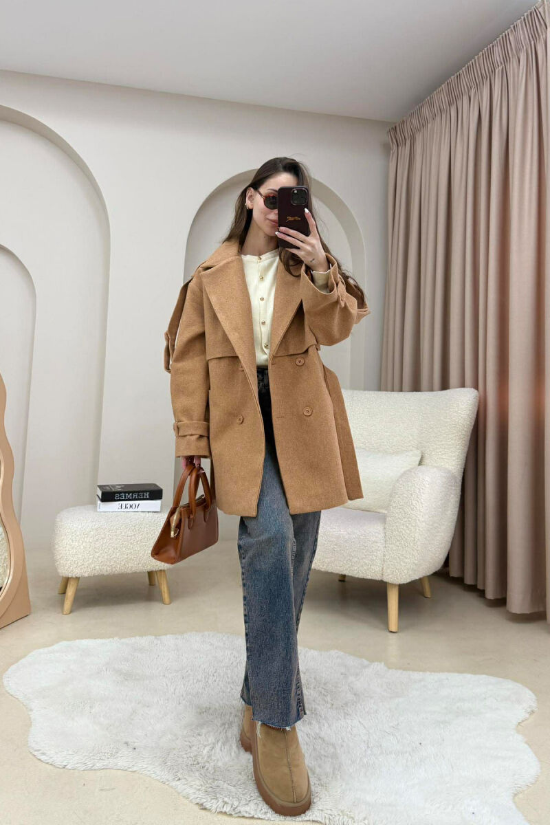 ONE COLOR BELT DETAIL WOMEN TRENCH COAT BROWN/KAFE - 2