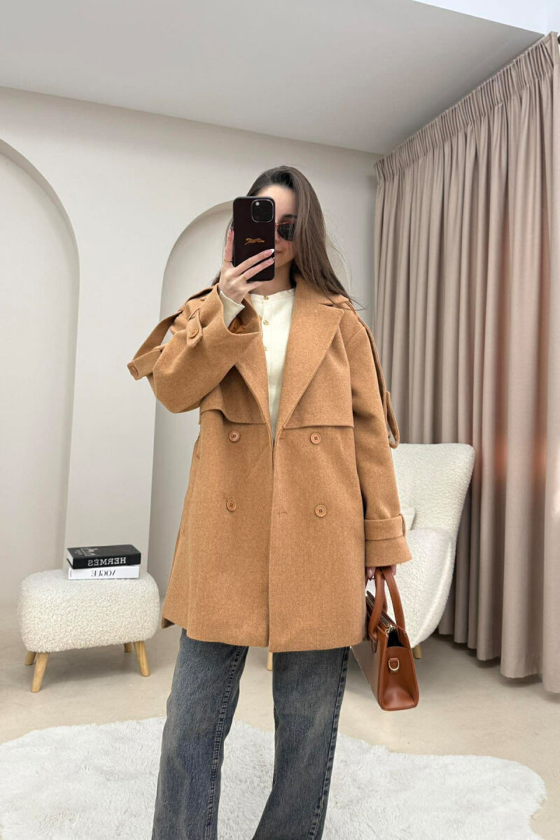 ONE COLOR BELT DETAIL WOMEN TRENCH COAT BROWN/KAFE - 3