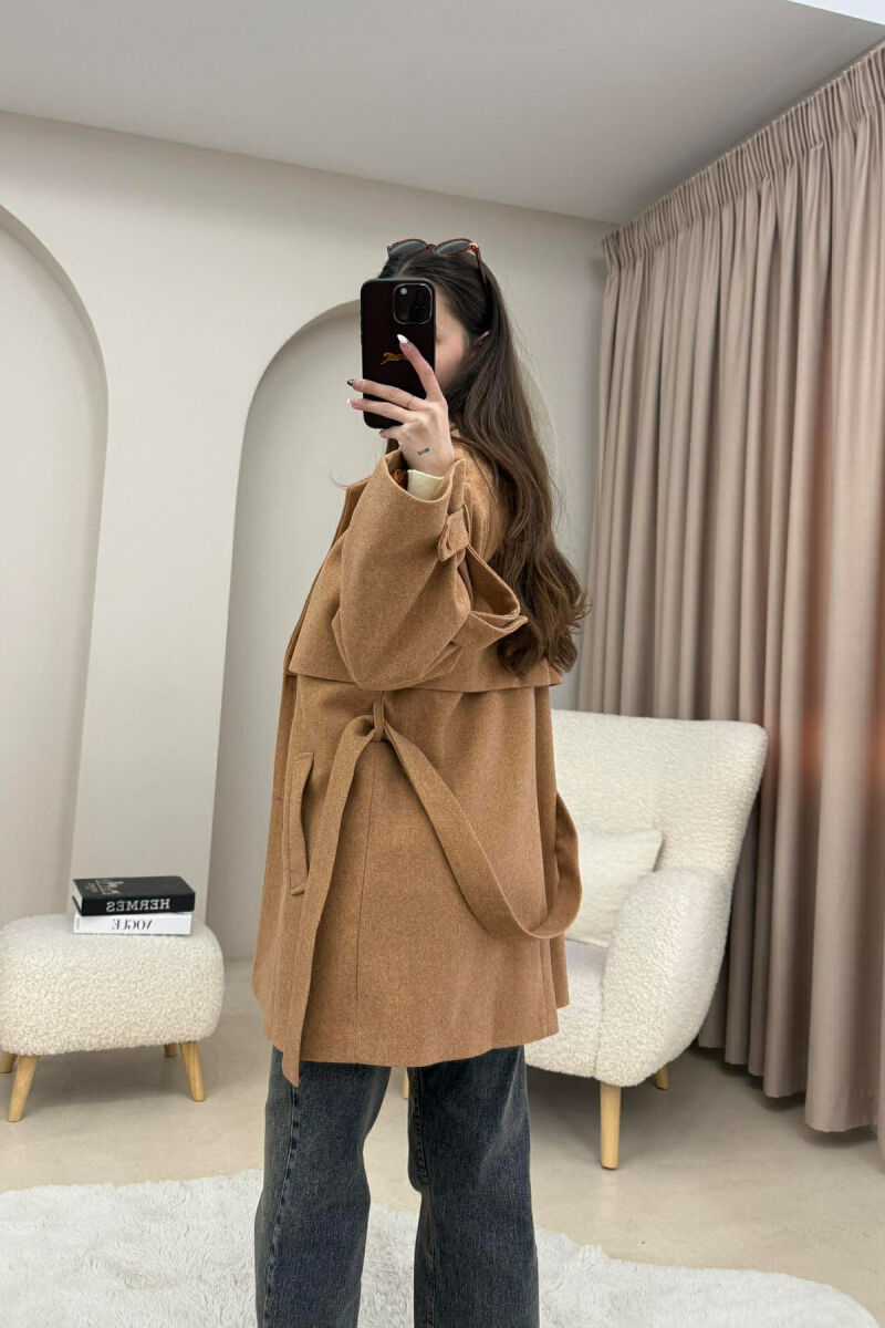 ONE COLOR BELT DETAIL WOMEN TRENCH COAT BROWN/KAFE - 6