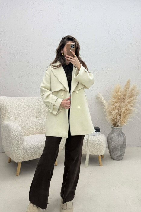 ONE COLOR BELT DETAIL WOMEN TRENCH COAT CREAM/KREM - 2