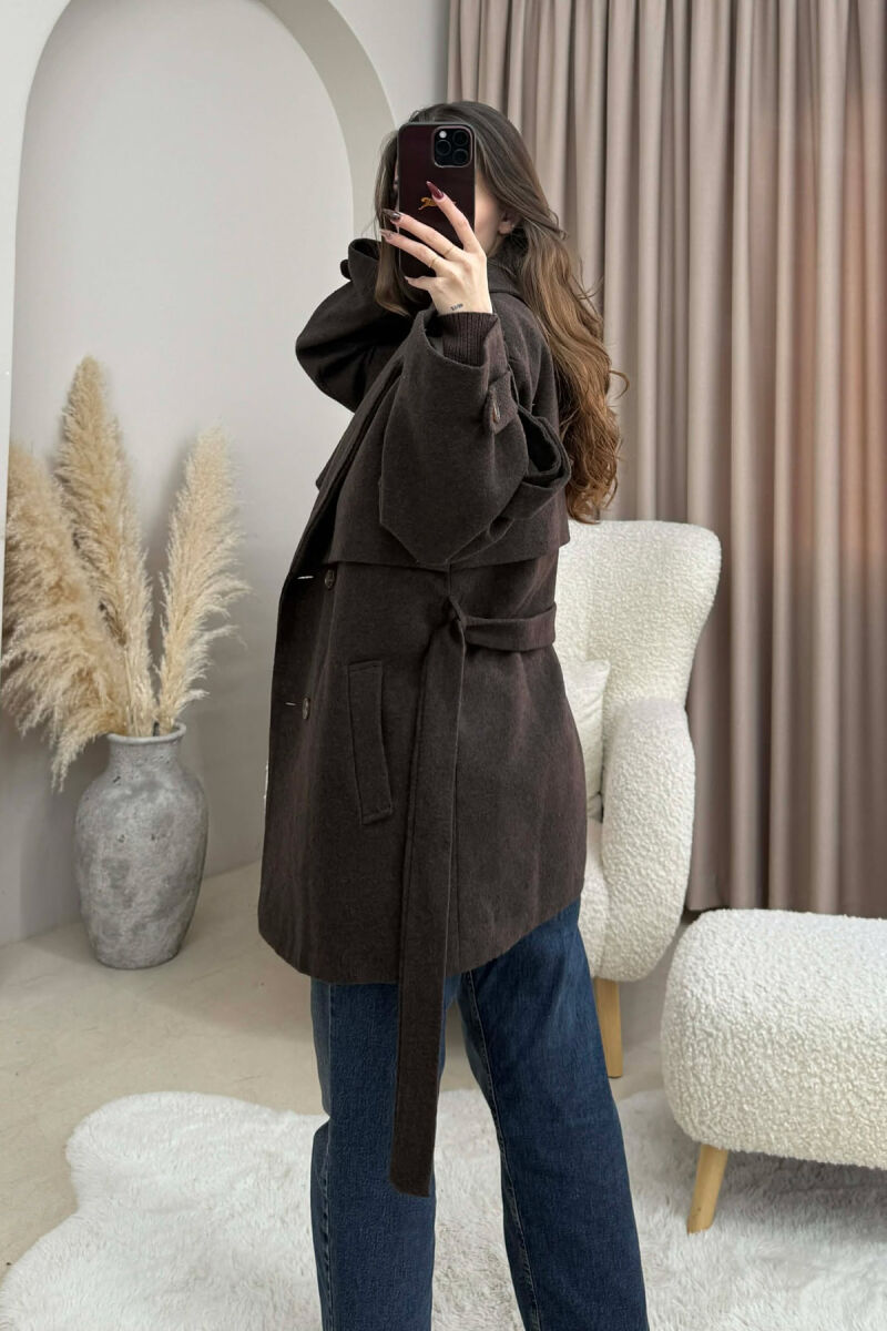 ONE COLOR BELT DETAIL WOMEN TRENCH COAT DARK BROWN/KAE - 2