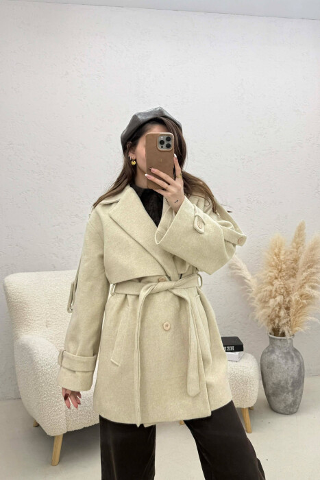ONE COLOR BELT DETAIL WOMEN TRENCH COAT LIGHT BEIGE/BZHZB - 1