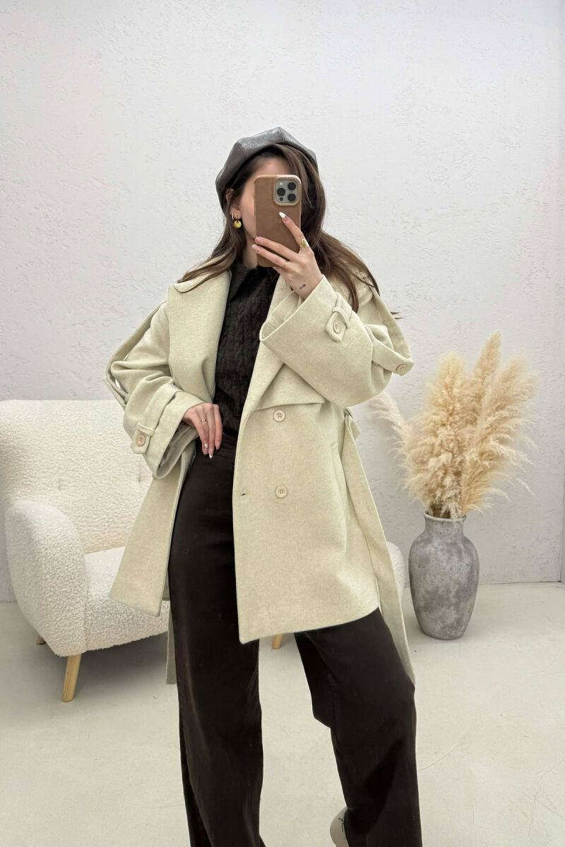 ONE COLOR BELT DETAIL WOMEN TRENCH COAT LIGHT BEIGE/BZHZB - 2