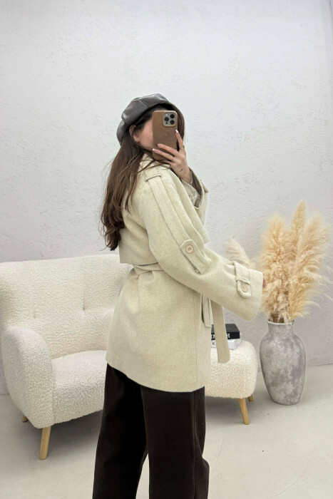 ONE COLOR BELT DETAIL WOMEN TRENCH COAT LIGHT BEIGE/BZHZB - 3