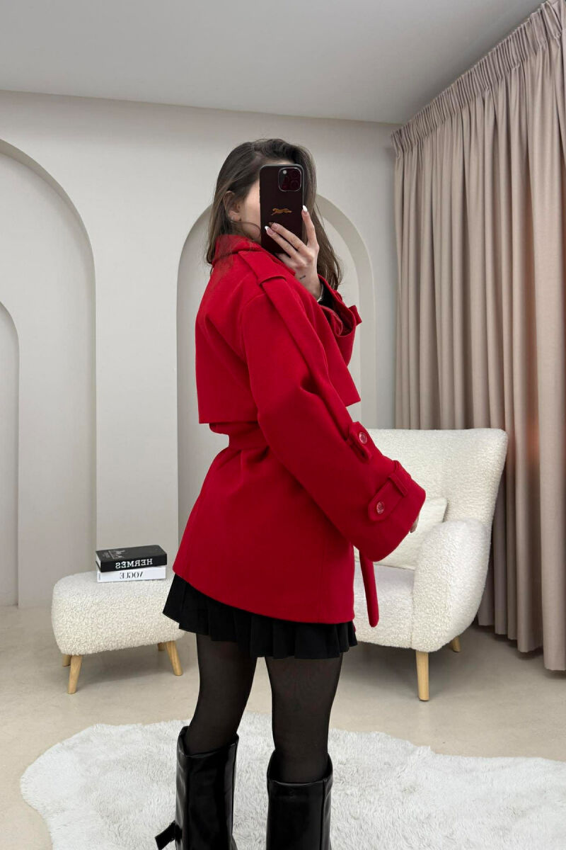 ONE COLOR BELT DETAIL WOMEN TRENCH COAT RED/E KUQE - 3