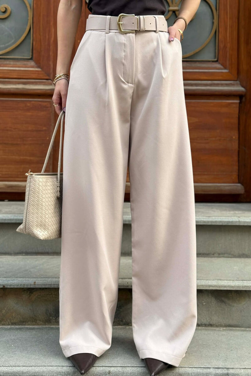 ONE COLOR BELT DETAIL WOMEN TROUSERS BEIGE/BEZHE - 2