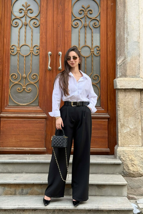 ONE COLOR BELT DETAIL WOMEN TROUSERS BLACK/ E ZEZE - 5