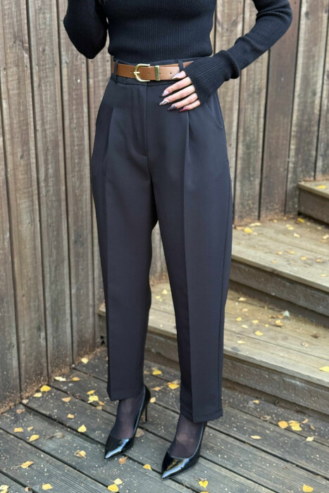 ONE COLOR BELT DETAIL WOMEN TROUSERS BLACK/ E ZEZE - 2