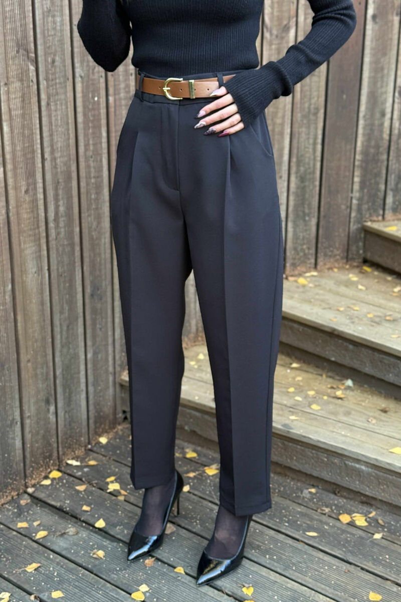ONE COLOR BELT DETAIL WOMEN TROUSERS BLACK/ E ZEZE - 2