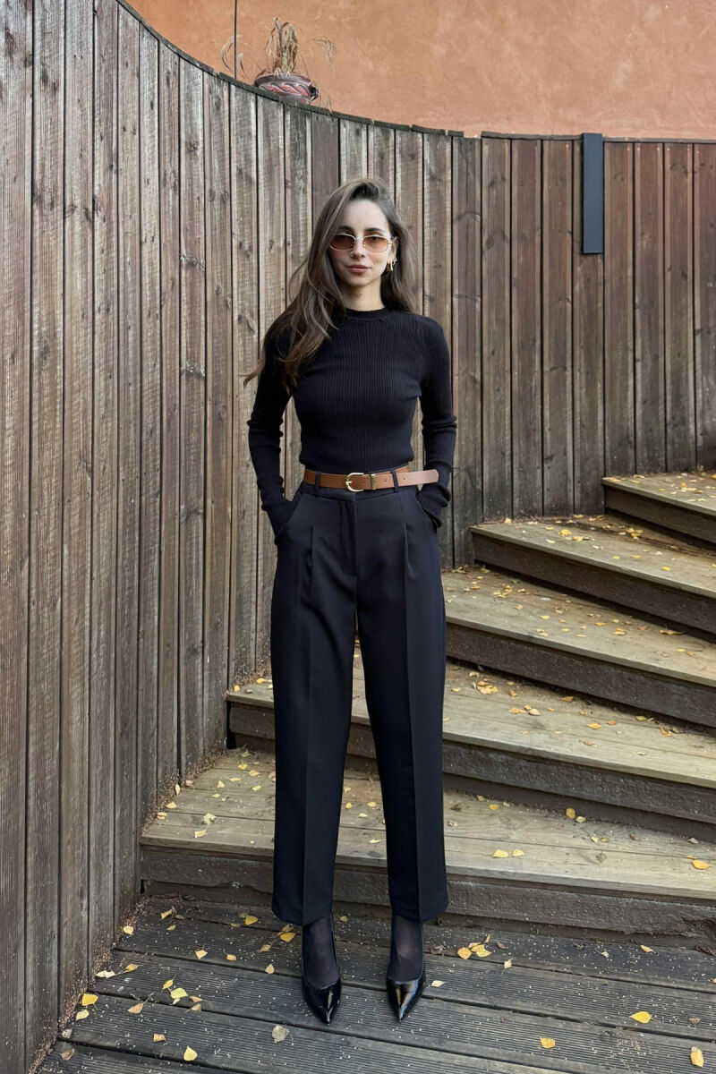 ONE COLOR BELT DETAIL WOMEN TROUSERS BLACK/ E ZEZE - 3