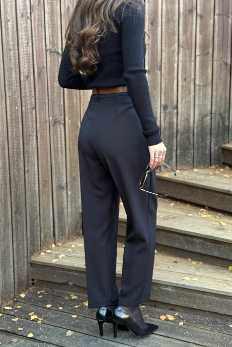 ONE COLOR BELT DETAIL WOMEN TROUSERS BLACK/ E ZEZE - 4