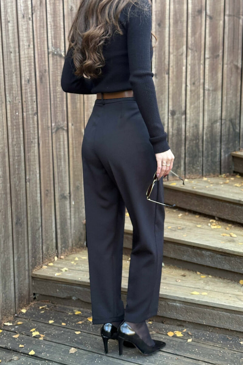 ONE COLOR BELT DETAIL WOMEN TROUSERS BLACK/ E ZEZE - 4