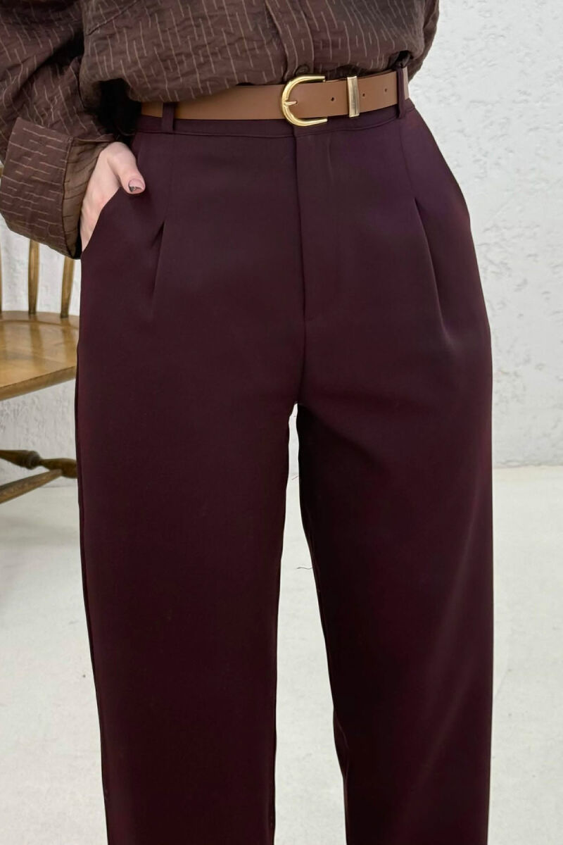 ONE COLOR BELT DETAIL WOMEN TROUSERS DARK BURGUNDY/VISHNJE E ERRET - 2