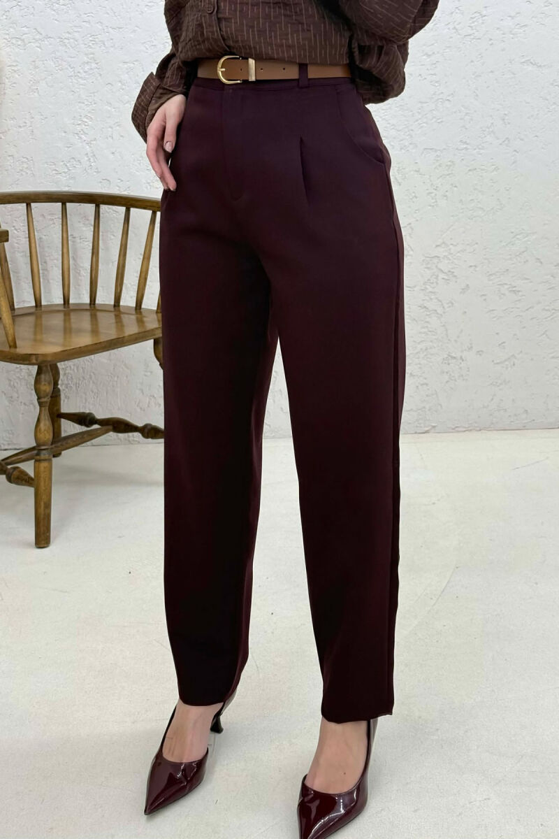 ONE COLOR BELT DETAIL WOMEN TROUSERS DARK BURGUNDY/VISHNJE E ERRET - 3