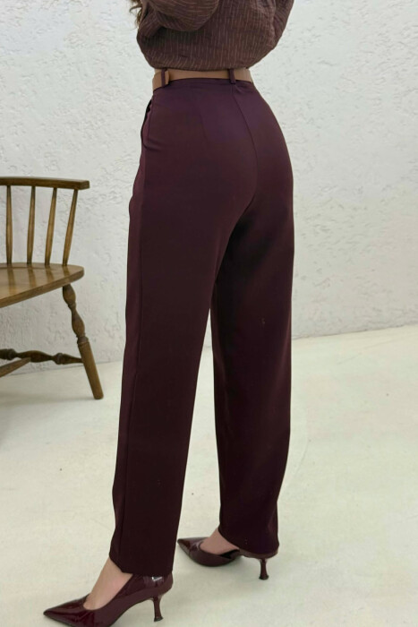 ONE COLOR BELT DETAIL WOMEN TROUSERS DARK BURGUNDY/VISHNJE E ERRET - 4