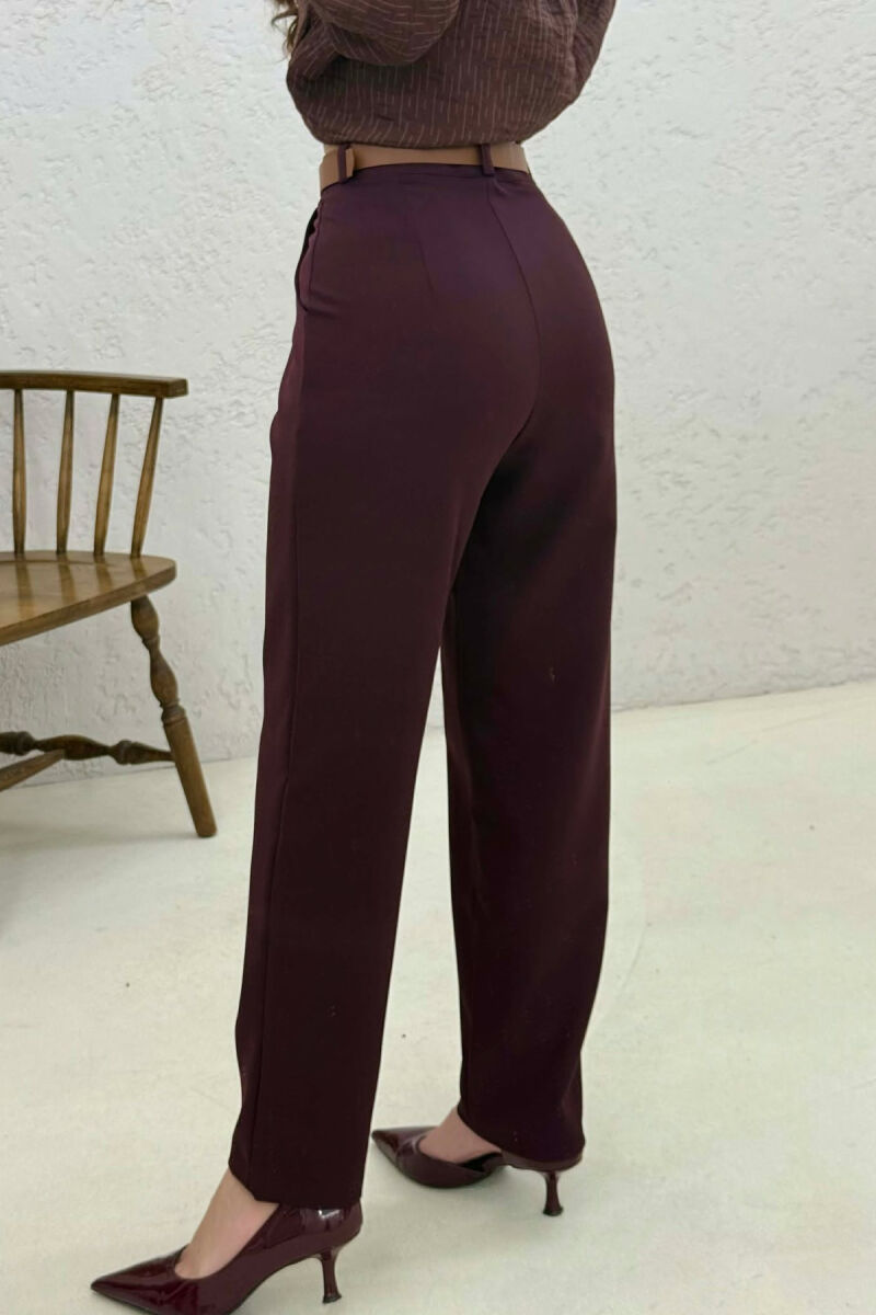 ONE COLOR BELT DETAIL WOMEN TROUSERS DARK BURGUNDY/VISHNJE E ERRET - 4
